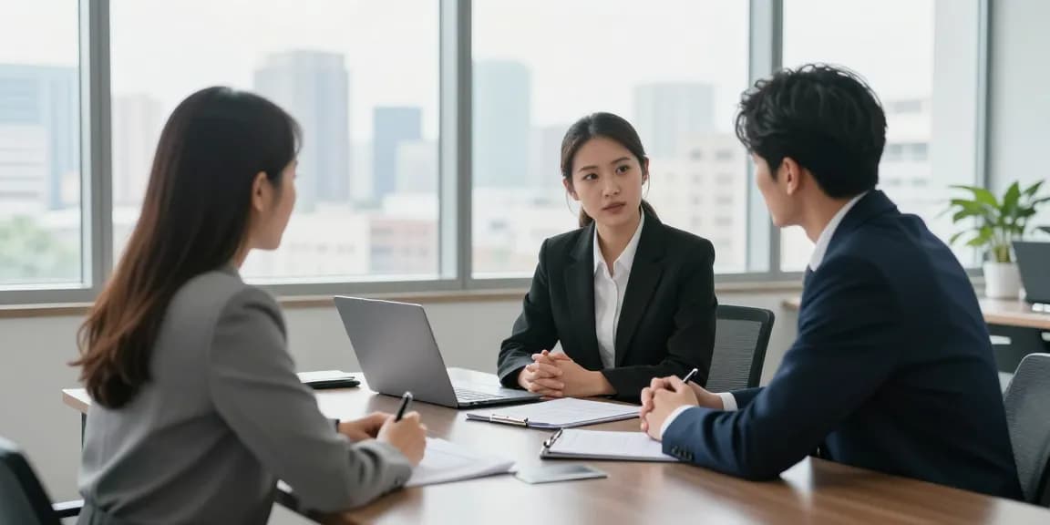 개인회생 상담 중인 변호사와 고객, 전문적인 법률 사무실 환경