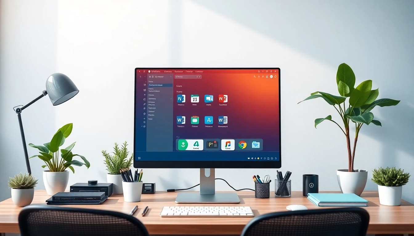 Explore the WPS Office suite features with WPS官网下载 on a sleek computer in a modern workspace.