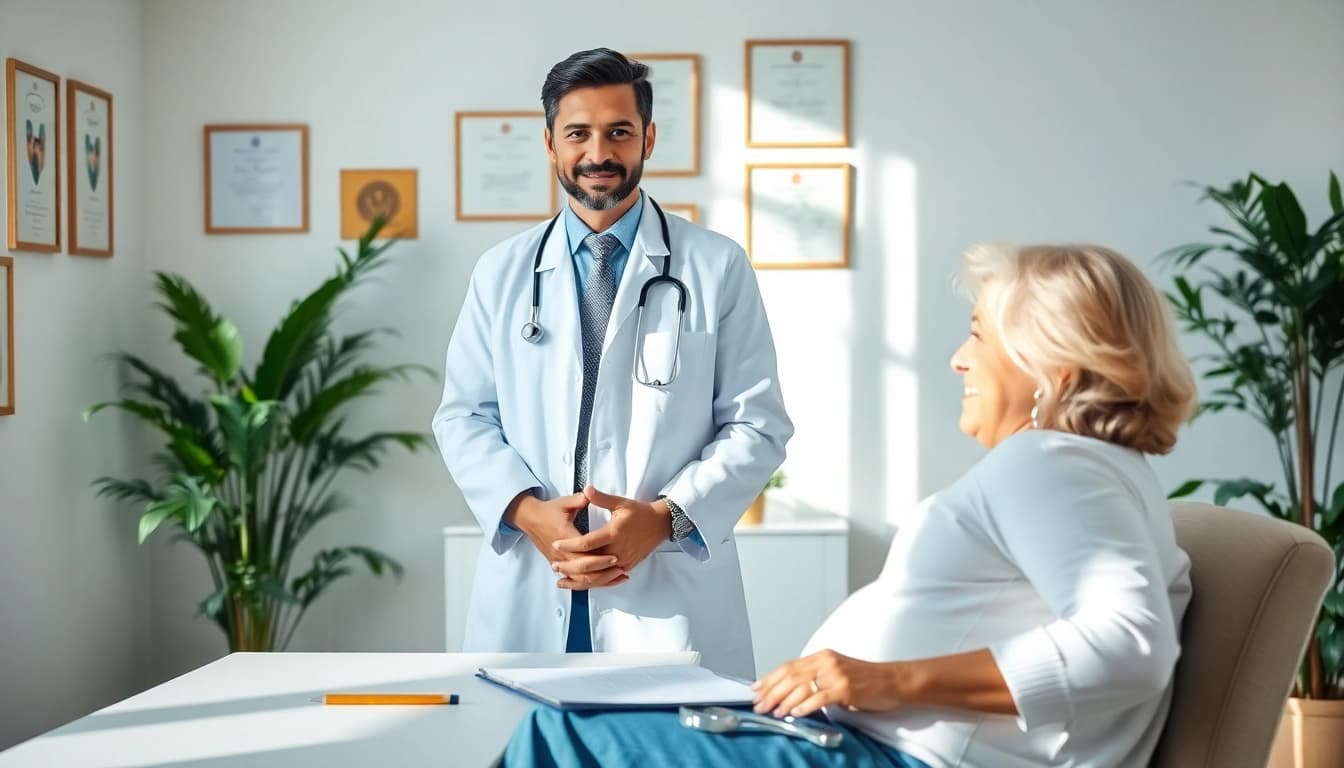 Private GP consults with a patient in a calming office setting.