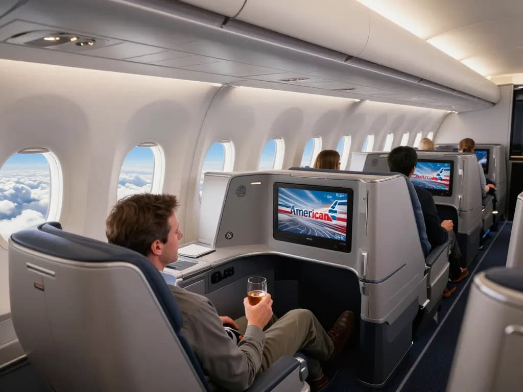Passenger relaxing in American Airlines 789P cabin, enjoying luxury flight experience.