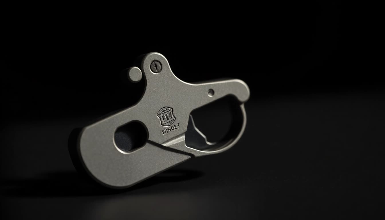 Showcase a forced reset trigger for sale with a sleek metallic design and high-quality features.