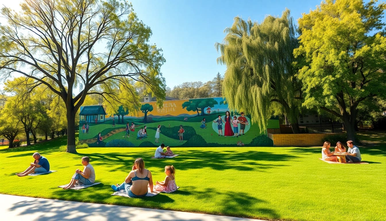 Engage with things to do in Clarksburg ca in a vibrant park filled with art and families enjoying a sunny day.