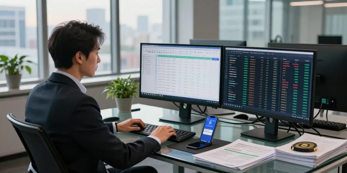 Recover stolen cryptocurrency visualized through a financial analyst in a modern office examining transaction data.