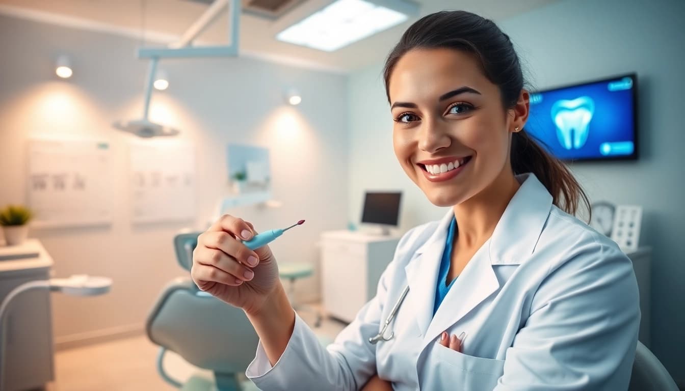Patient consulting with a skilled Dentist in a modern clinic, showcasing a friendly atmosphere.