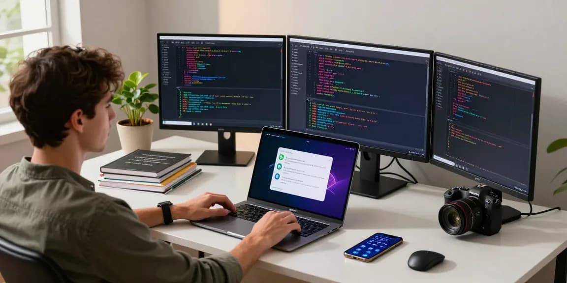 Developer using clawbot as a personal AI assistant in a modern workspace.