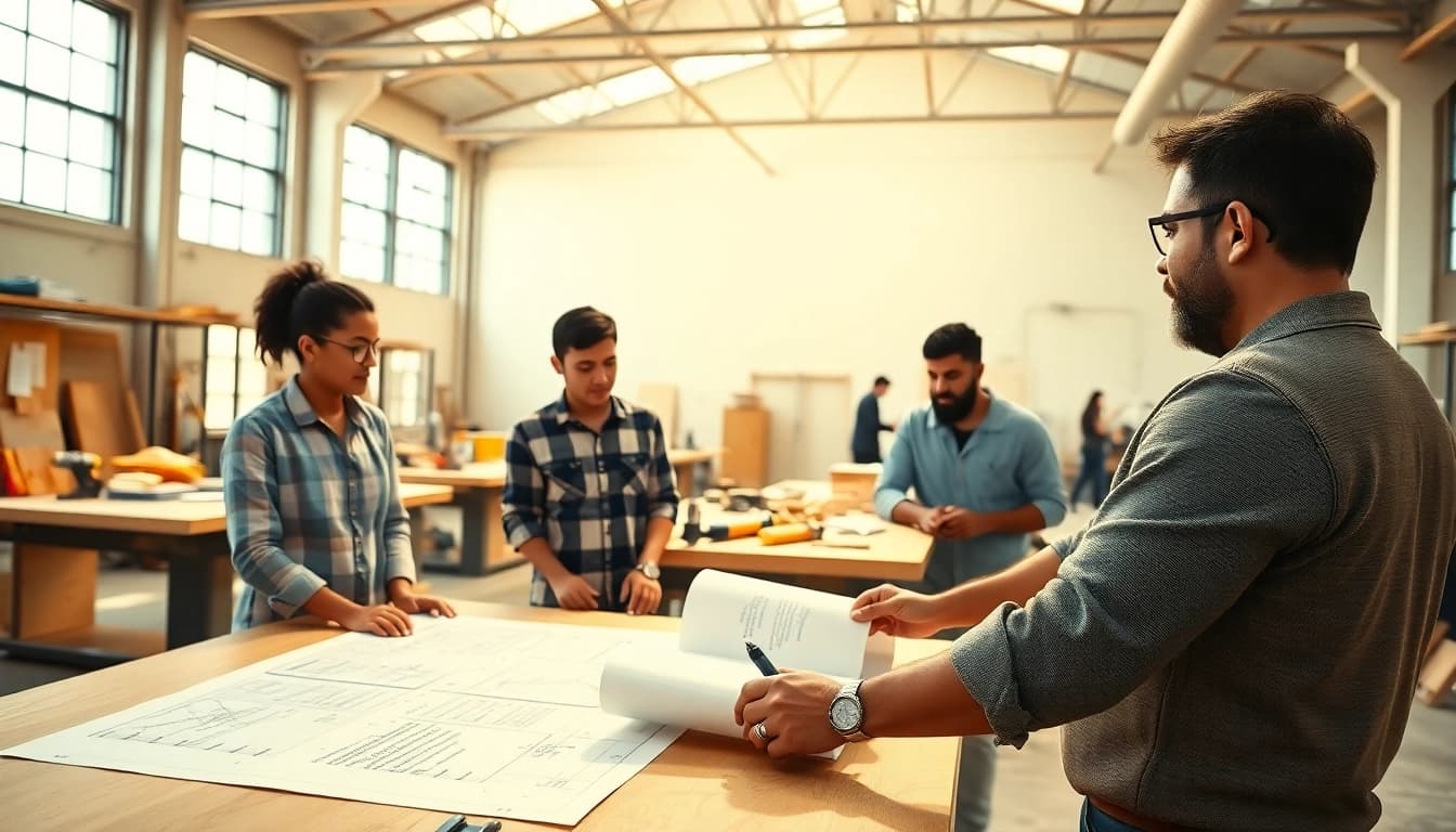 Engaging construction classes in a hands-on workshop setting with diverse students.
