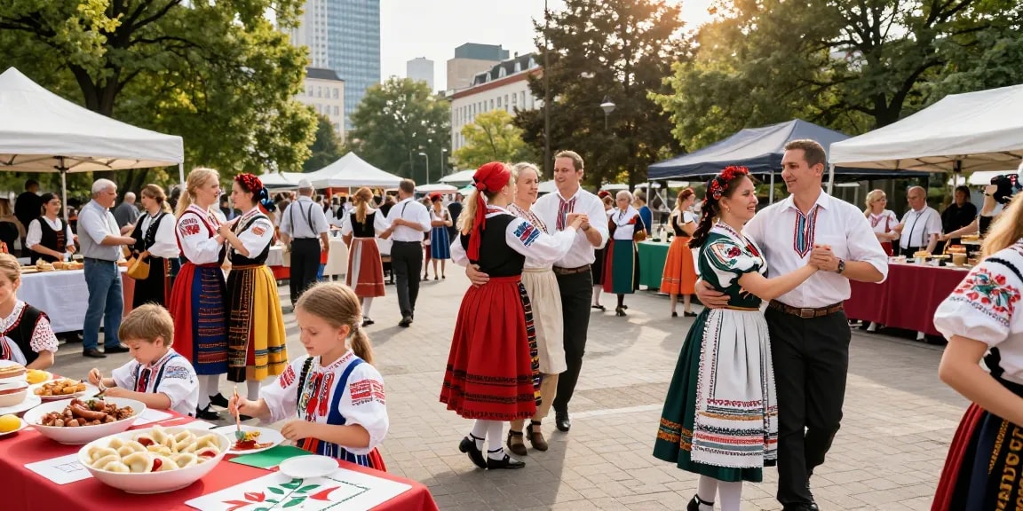 Community gathering at a Polish festival celebrating culture in San Francisco's Polish community at https://www.sfpol.com/