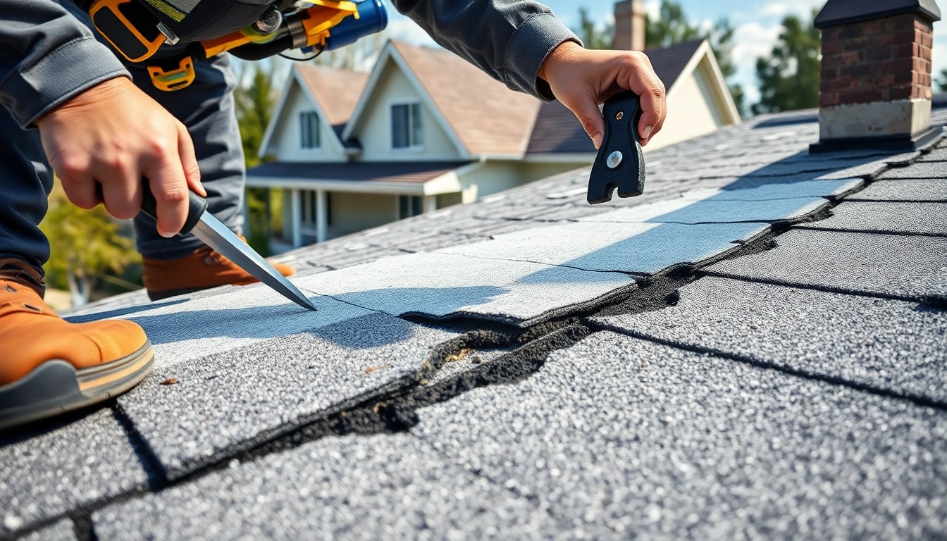 Investigating spray foam roof problems with a technician examining damaged areas.