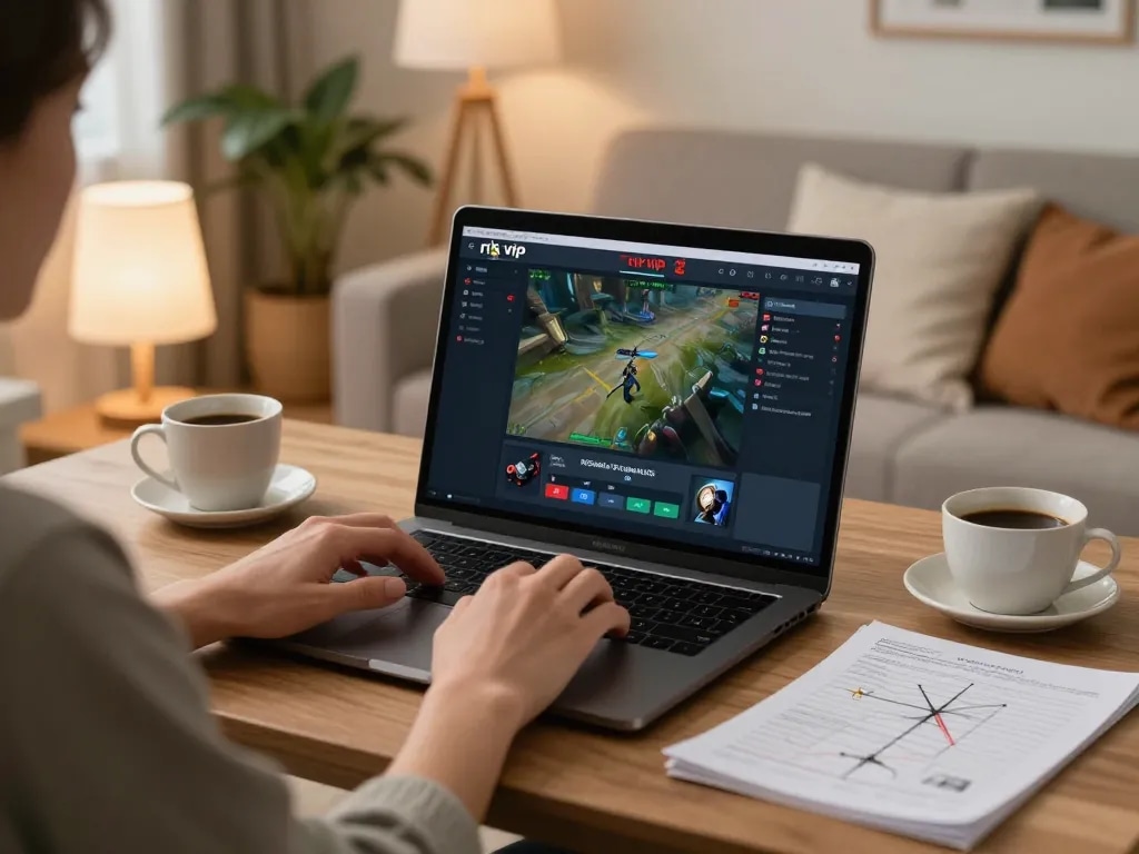 Play poker on rik vip with a person at home enjoying a cozy gaming setup