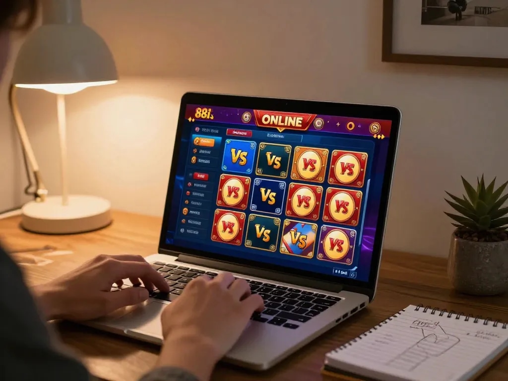 Player enjoying 88i's online gaming interface on a laptop at home, immersed in a strategic betting session.