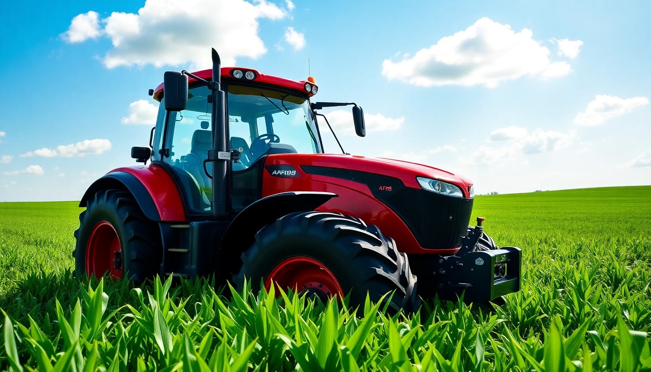 Showcase of the AF88 tractor in a lush field demonstrating its robust design and functionality.