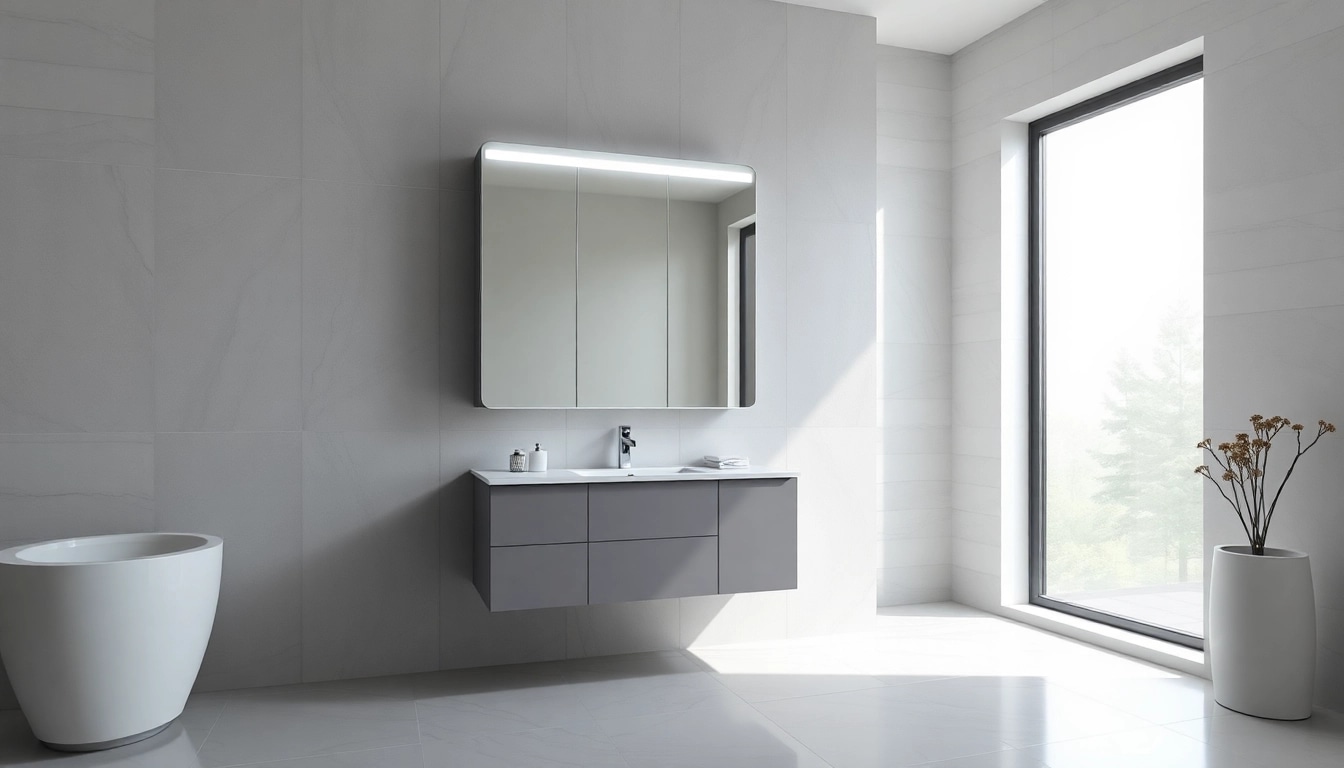 Stilvoller spiegelschrank mit led Beleuchtung im modernen Badezimmer