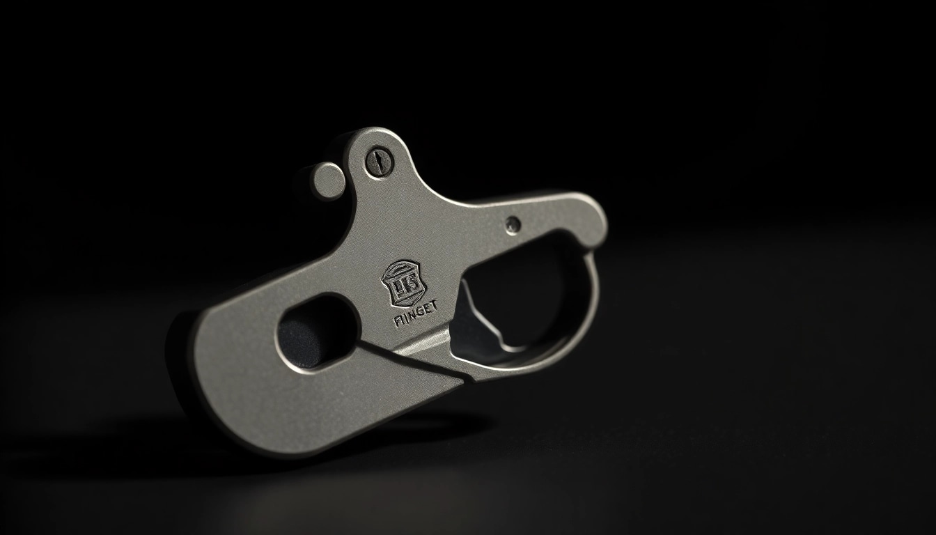 Showcase a forced reset trigger for sale with a sleek metallic design and high-quality features.