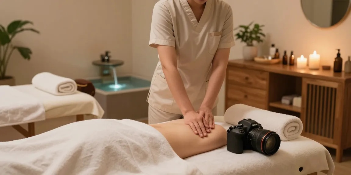 대치동마사지 세션 준비 중인 마사지 치료사와 편안한 마사지 공간 모습