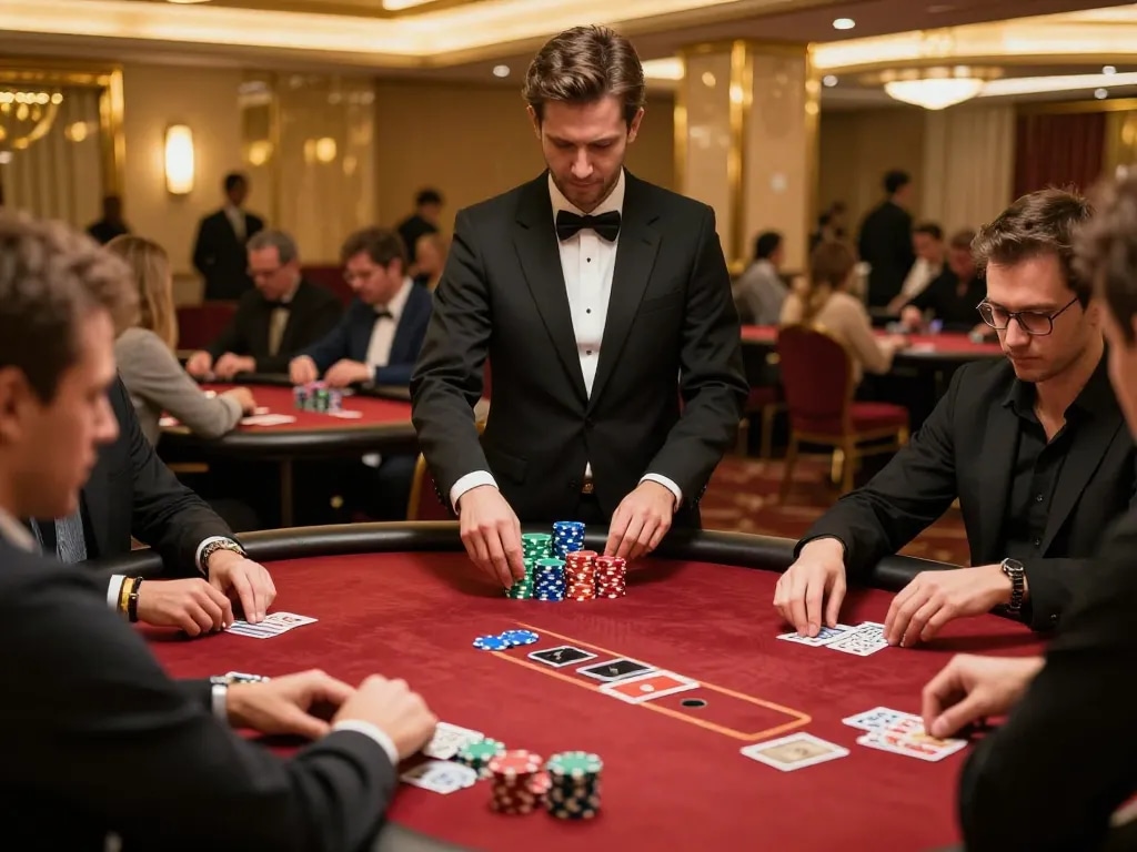 Players at n188 casino engage in a high-stakes poker tournament with chips and cards visible.