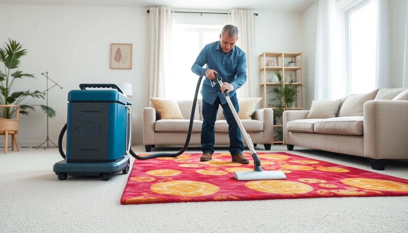 Reliable carpet cleaners lincoln ca working on a vibrant area rug in a bright living room.