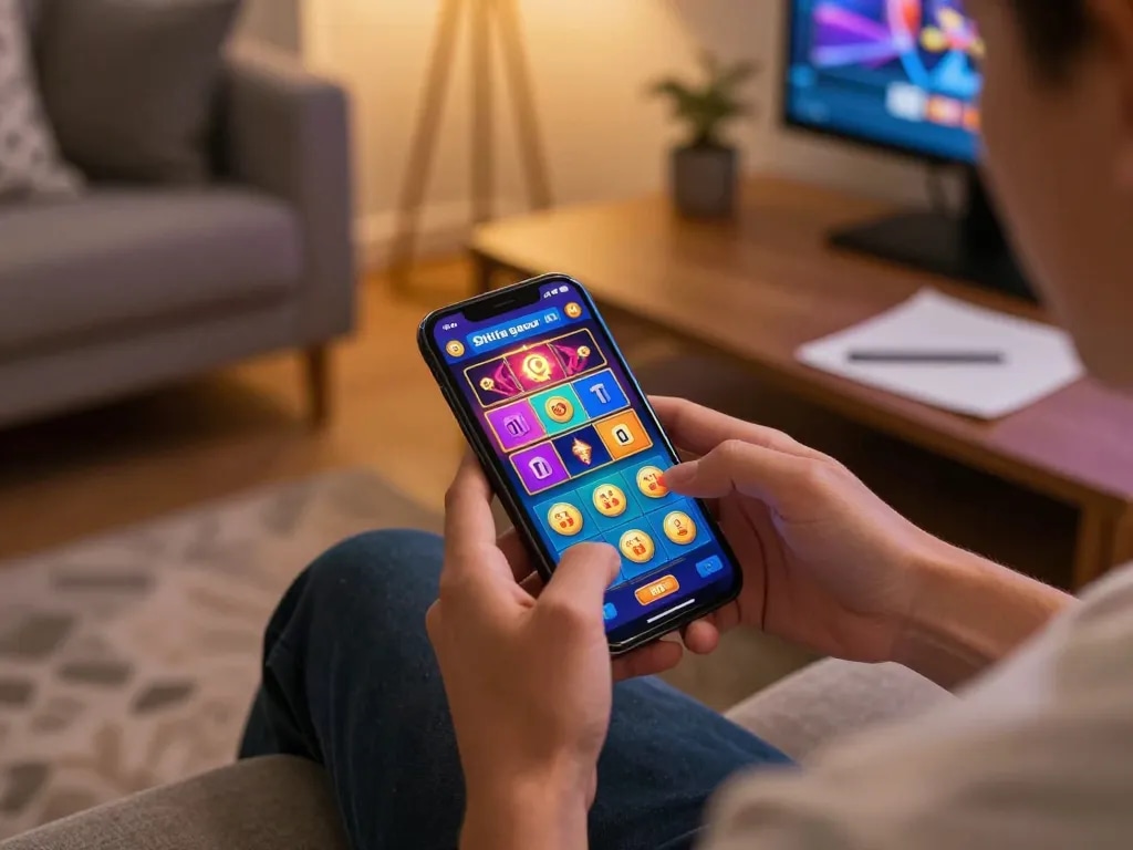 Engaging in exciting situs gacor gameplay on a mobile casino app at home.
