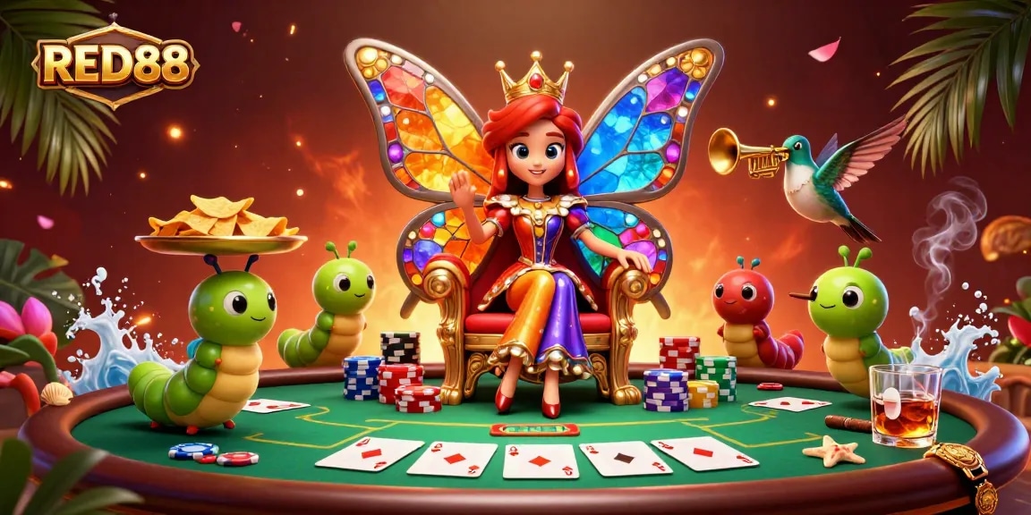 Engage with RED88 by playing exciting poker games surrounded by vibrant casino elements.