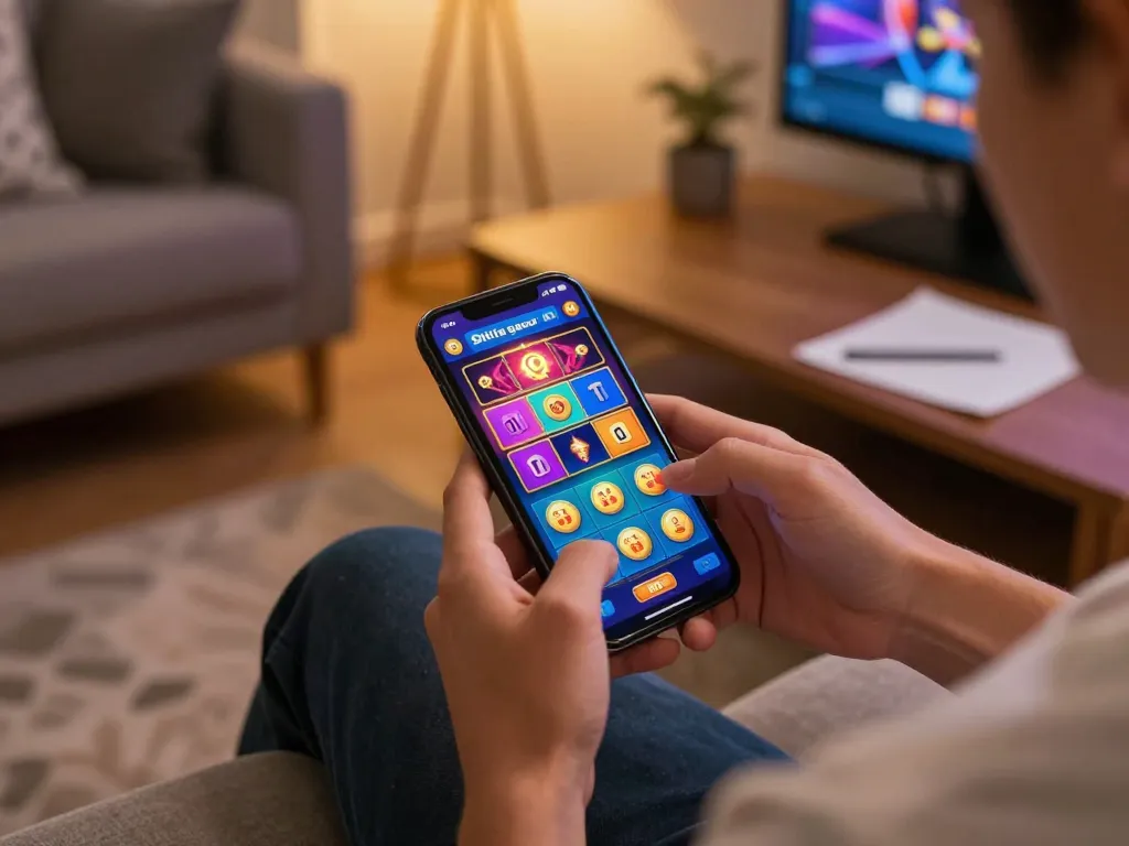 Engaging in exciting situs gacor gameplay on a mobile casino app at home.