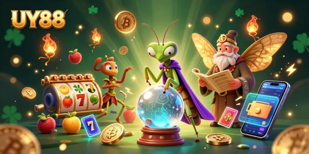 Engage in thrilling slot experiences at UY88 with vibrant 3D cartoon casino characters and dynamic game elements.