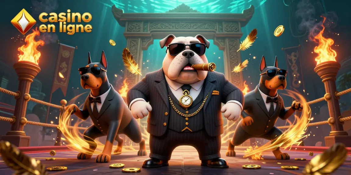 Jeux passionnants de casino en ligne avec un bulldog mafieux et ses gardes.
