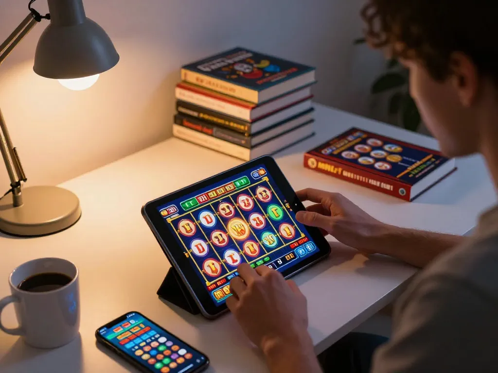 Player engaging in online slots at home, showcasing immersive u888 gaming experience with strategic elements.