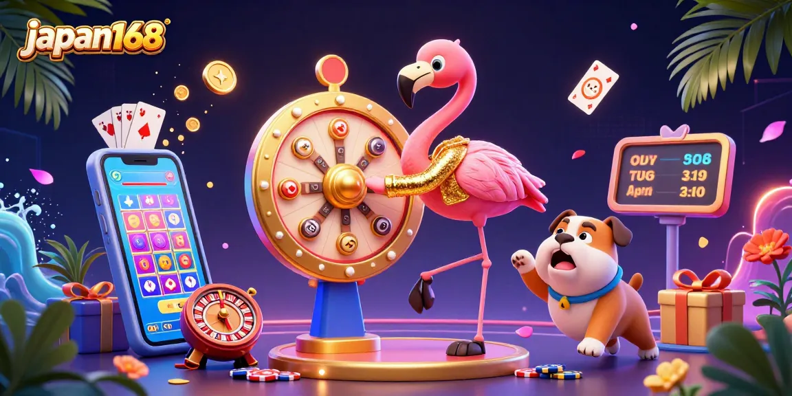 Spin to win with japan168's vibrant casino scene featuring animated characters and exciting game elements.