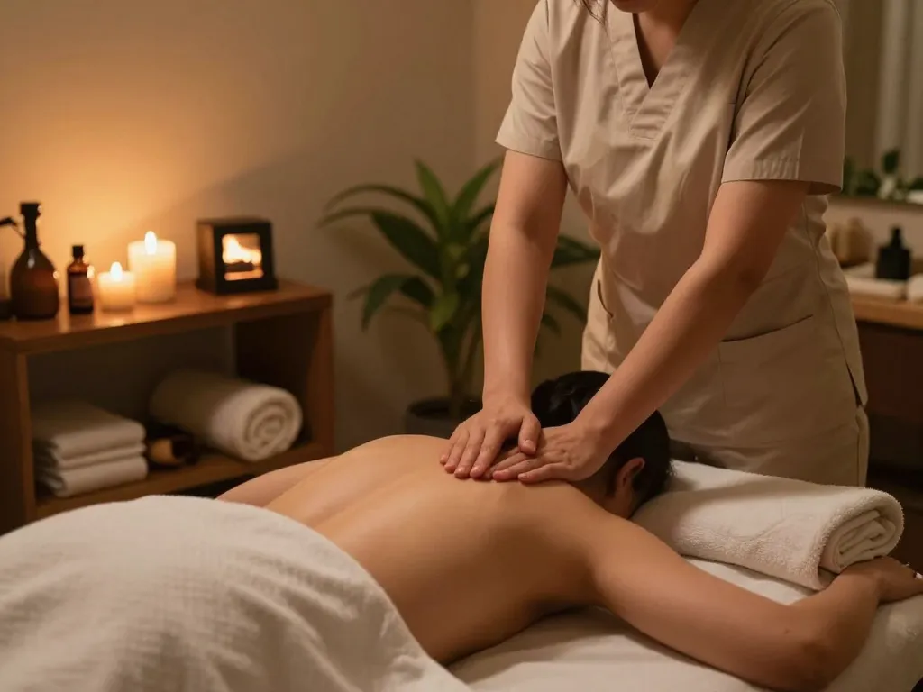 Soothe your senses with 부전동마사지 in a tranquil spa environment, highlighting a relaxing massage therapy session.