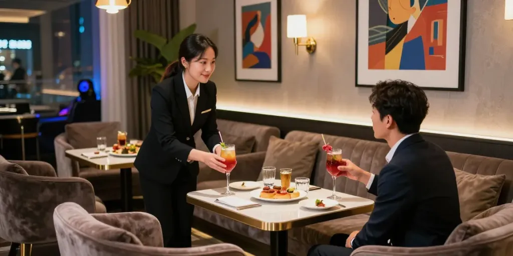 강남타이밍 쩜오에서 럭셔리한 환경과 매니저의 친절한 서비스를 경험하는 장면
