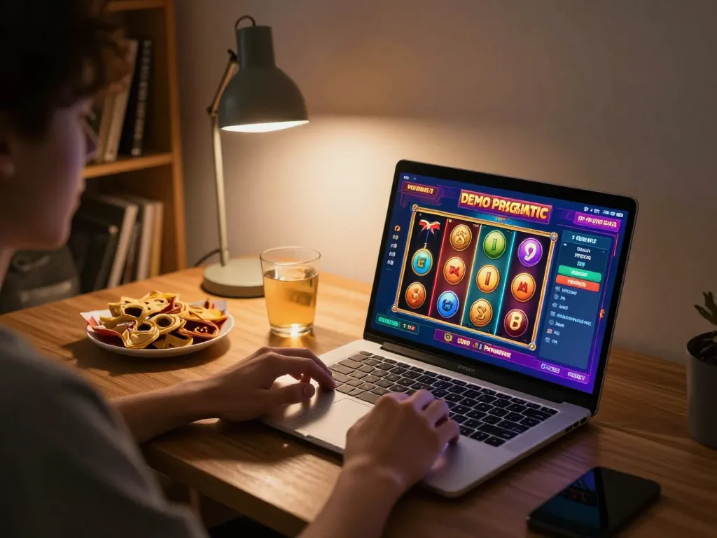 Engaging with Demo Slot Pragmatic in a cozy online gaming environment at home.