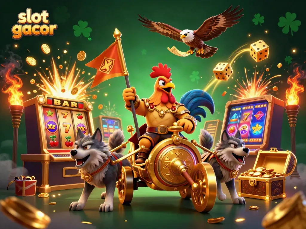 Engage in thrilling slot gacor action with a pirate rooster and jackpot explosions.