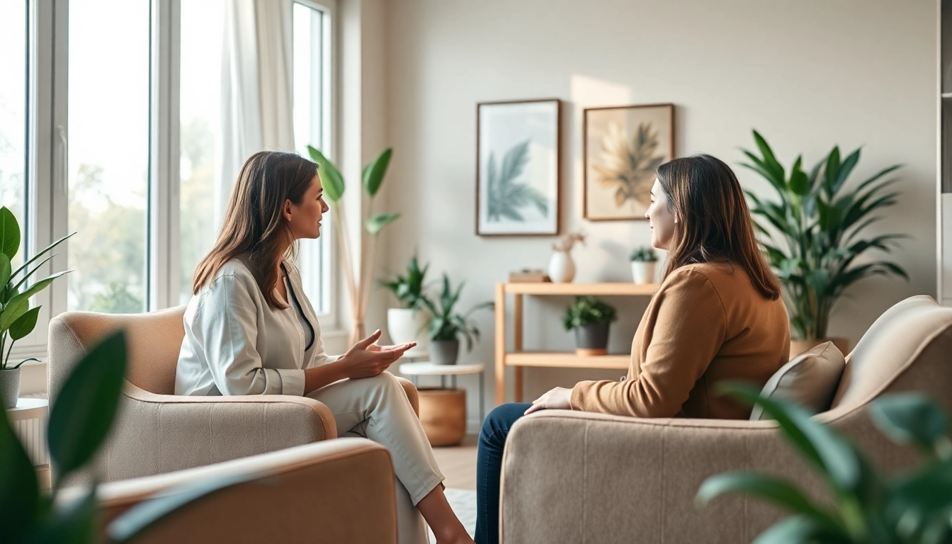 Counselling Services in a welcoming environment, highlighting the therapist-client interaction.