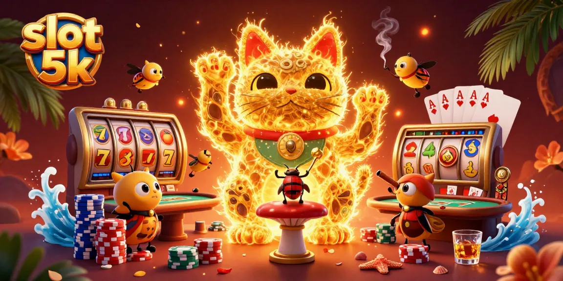 Experience thrilling wins with slot 5k at this vibrant online casino illustration featuring lucky symbols.