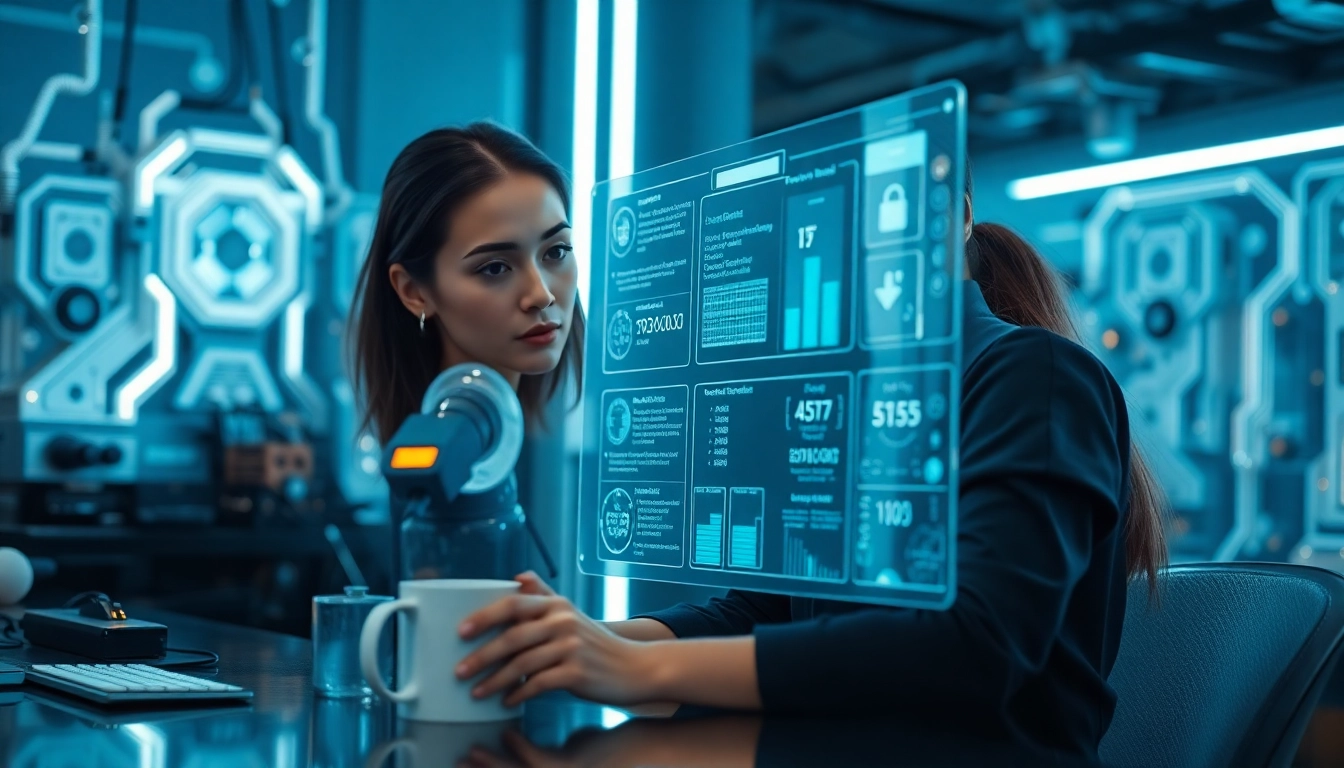 Image to prompt generation tool showcasing a woman in a modern tech workspace