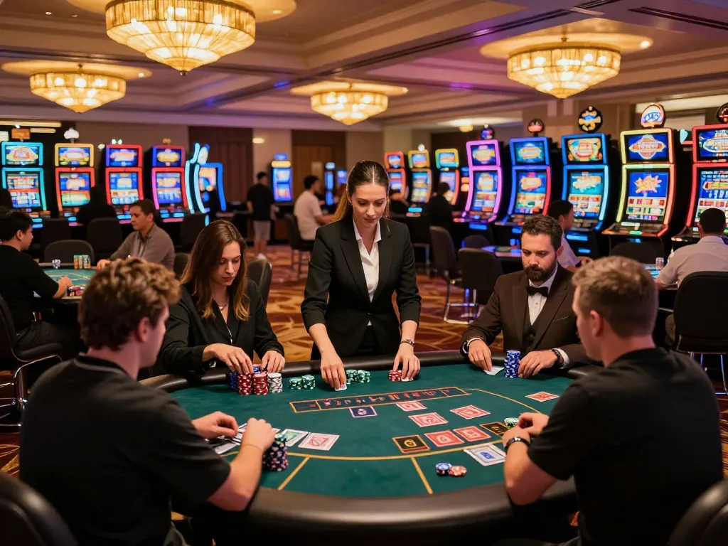 Players engaging at a lively blackjack table at 388bet casino, showcasing dynamic casino atmosphere.
