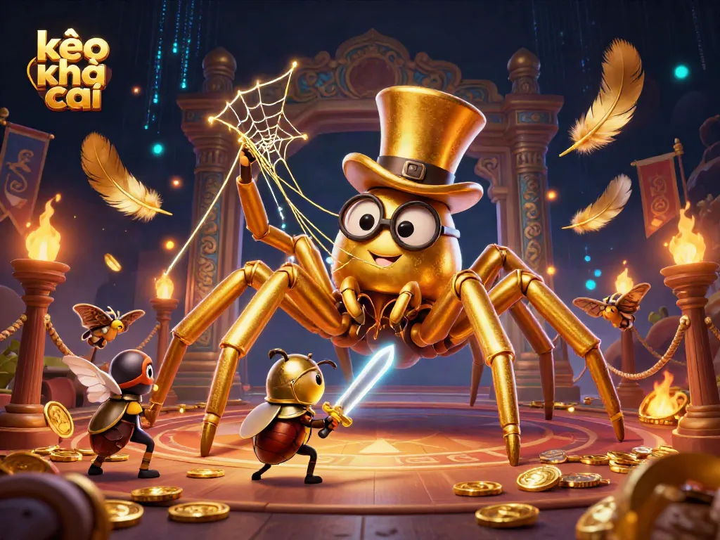 Engage with kèo nhà cái in this colorful gambling spectacle of a giant tarantula and beetle knight.
