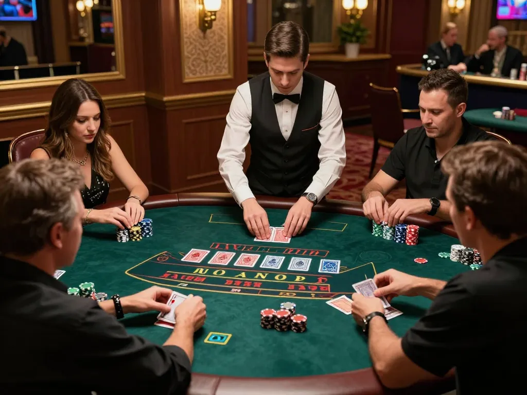 Players engaging in dynamic live casino gameplay at rikvip, focusing on strategic card play.