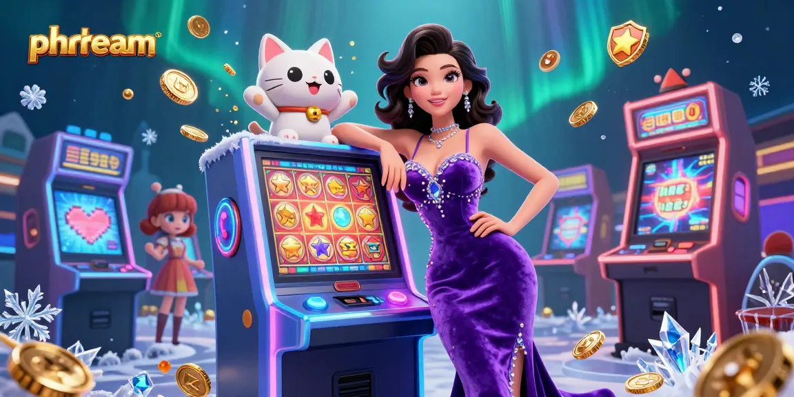 Spin to win with phdream's vibrant casino scene featuring a jackpot slot machine and fortune cat.