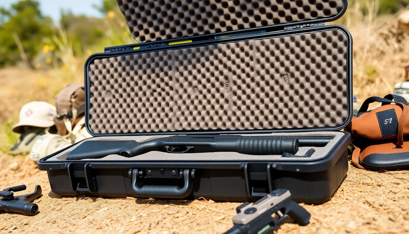 Foam for rifle case with precise internal fit displayed open among outdoor gear.