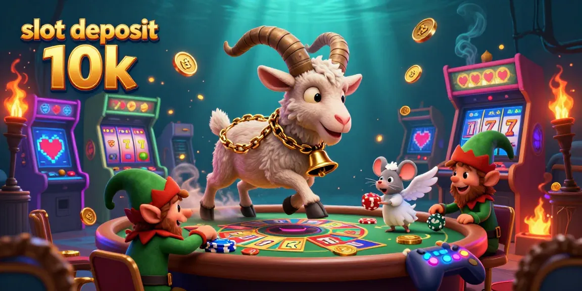 Experience thrilling action at slot deposit 10k casino, where festive characters steal poker chips amid vibrant games.