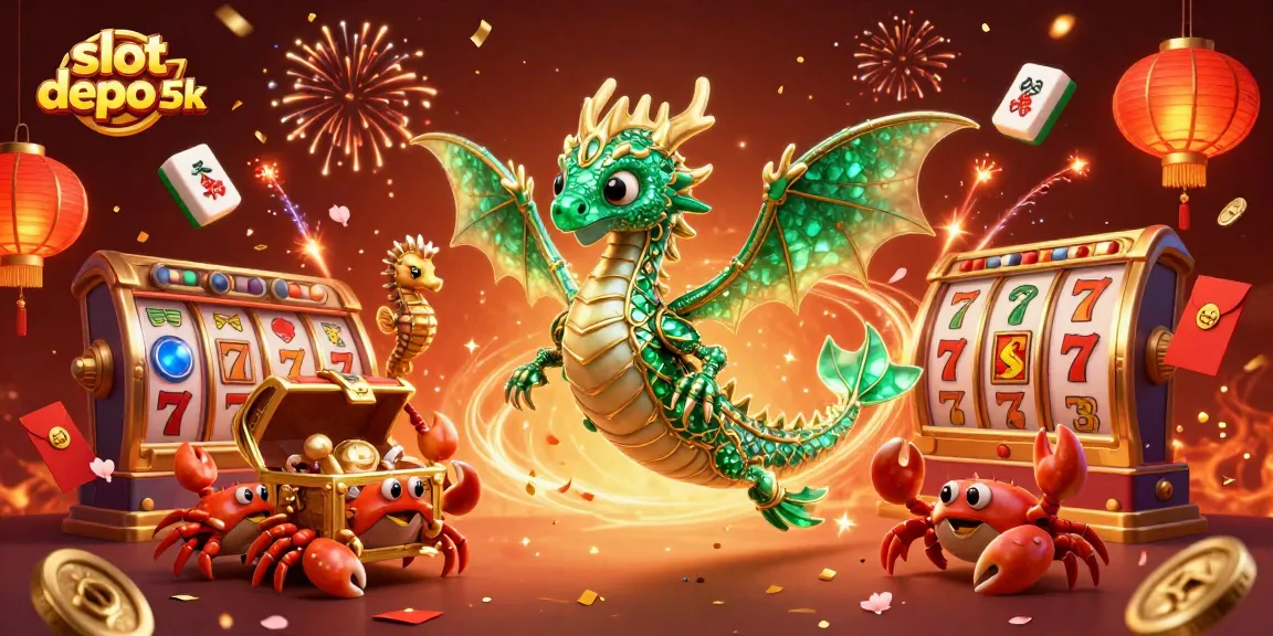 Spin to win with slot depo 5k, showcasing vibrant dragons and dynamic casino elements.