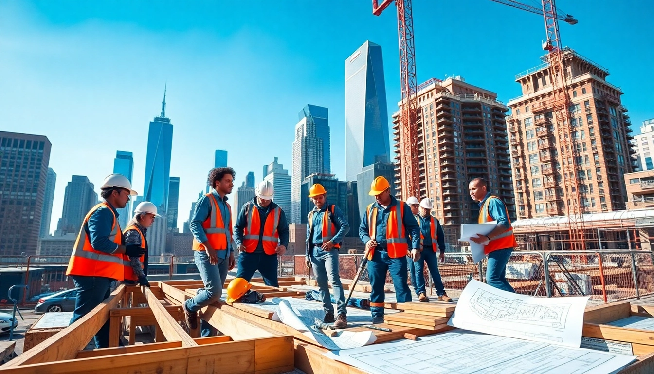 New York Commercial General Contractor team engaged in collaborative construction efforts amidst the NYC skyline.