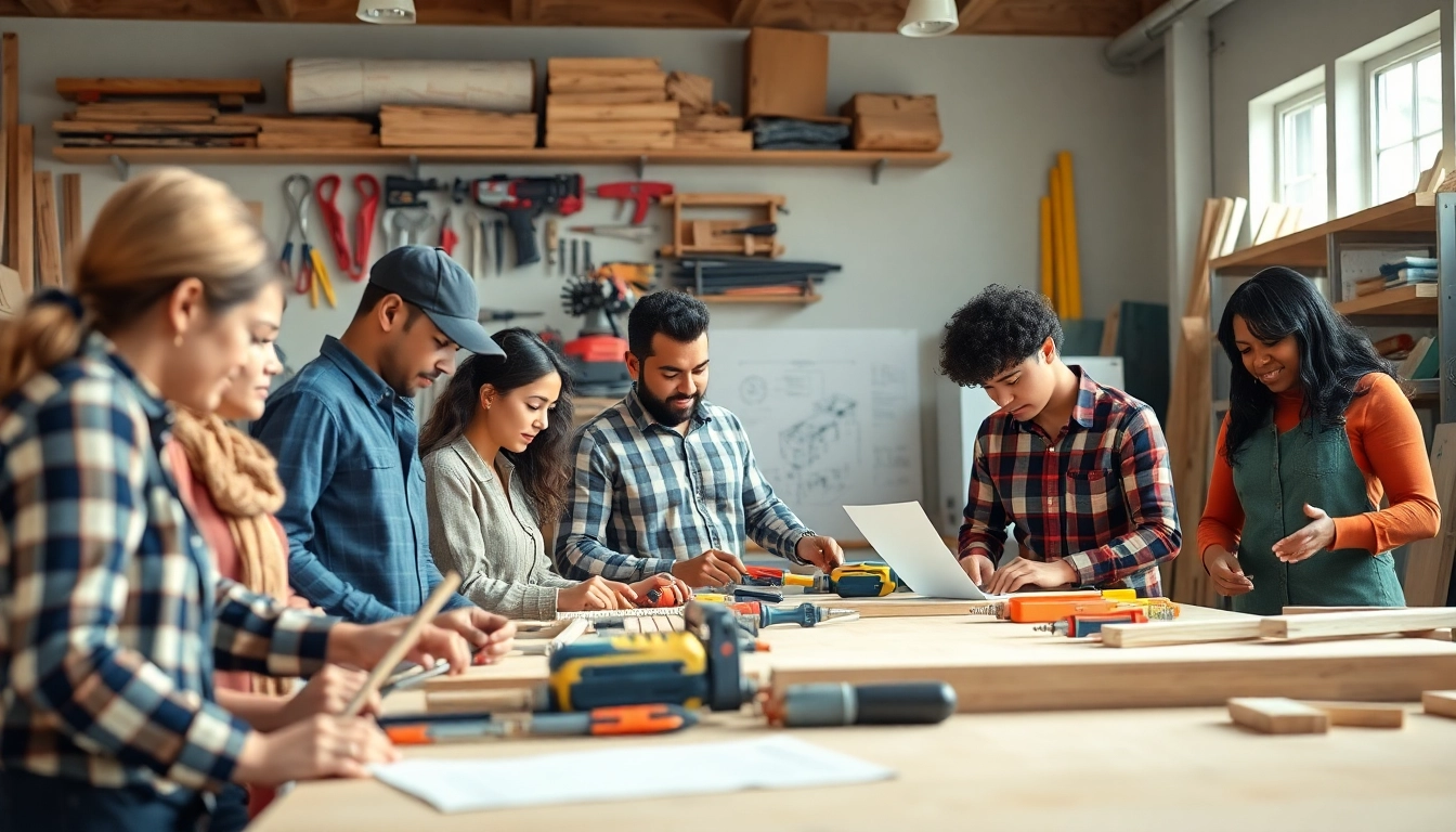 Students actively participating in construction classes, learning hands-on skills.