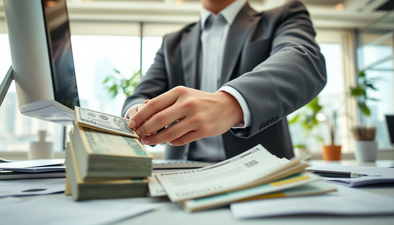 Melakukan slot deposit 10000 dengan banker profesional memproses tumpukan uang.
