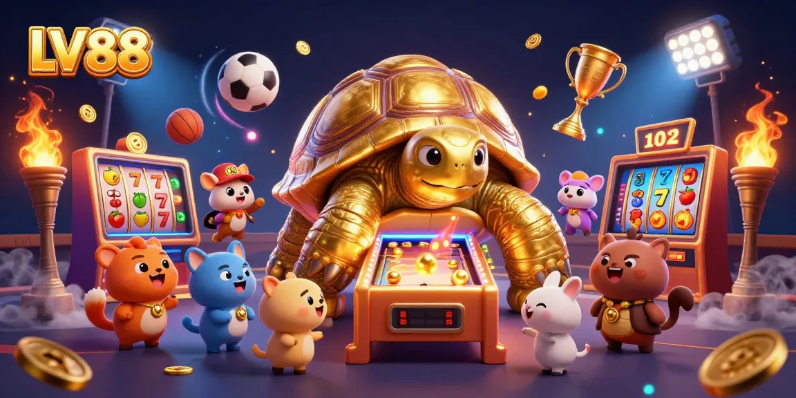 Experience winning at LV88 with a golden tortoise pinball machine and dynamic game elements.