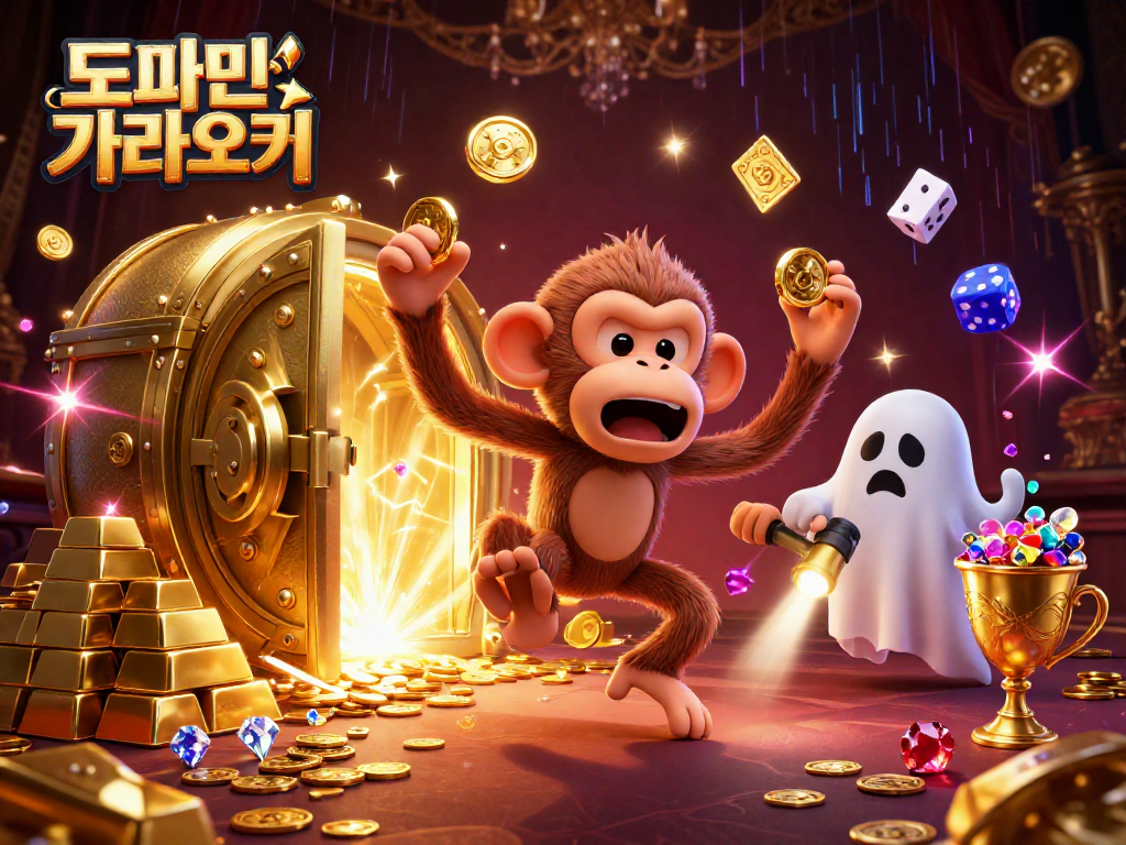 도파민 가라오케에서 즐길 수 있는 다양한 액션 요소가 가득한 3D 일러스트