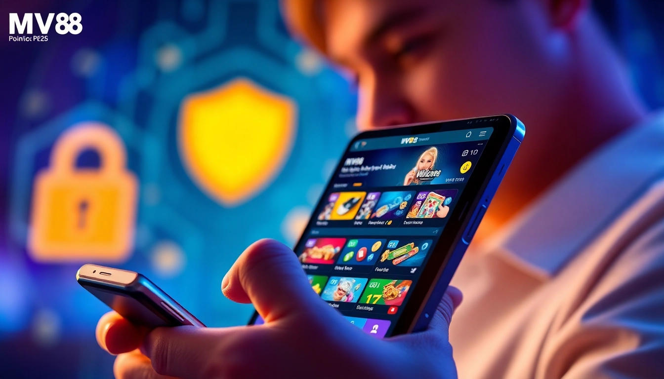 Experience engaging with the MV88 app featuring safe and vibrant gambling interface.