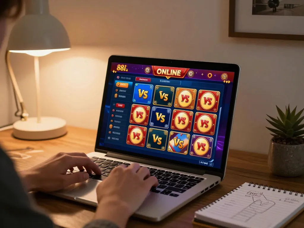 Player enjoying 88i's online gaming interface on a laptop at home, immersed in a strategic betting session.