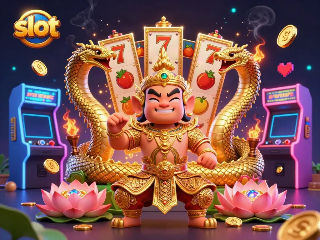 Engage with thrilling slot games surrounded by energetic characters and vibrant casino elements.