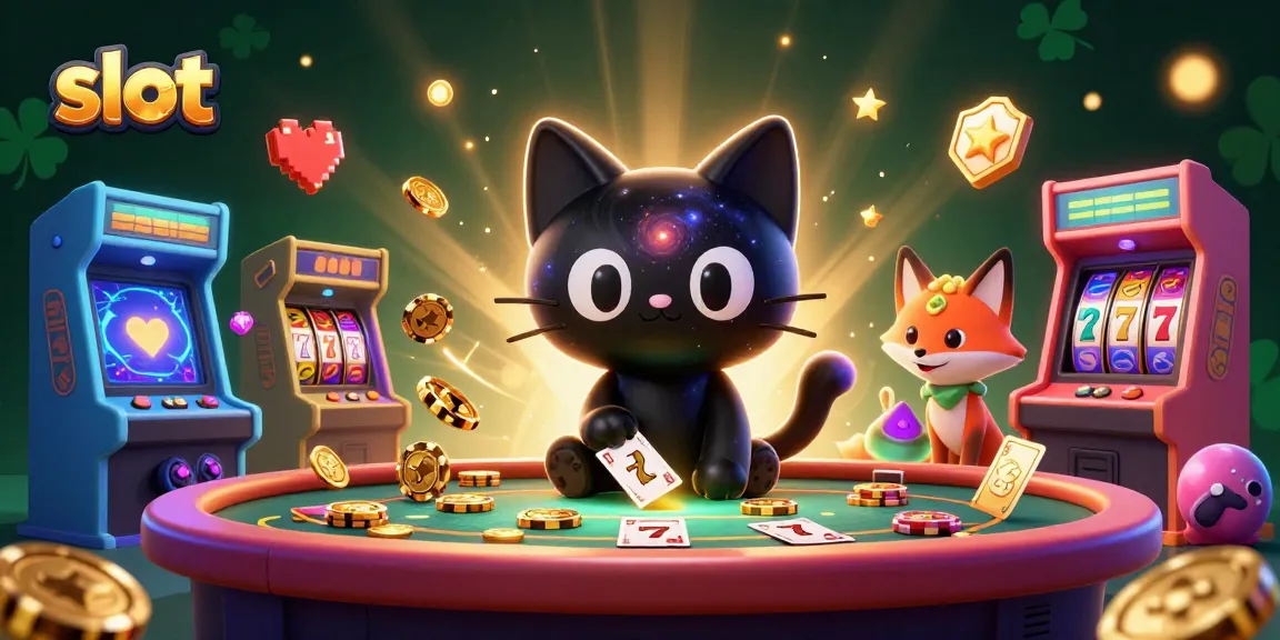 Spinning slots featured in a vibrant cosmic casino scene with a black hole cat.